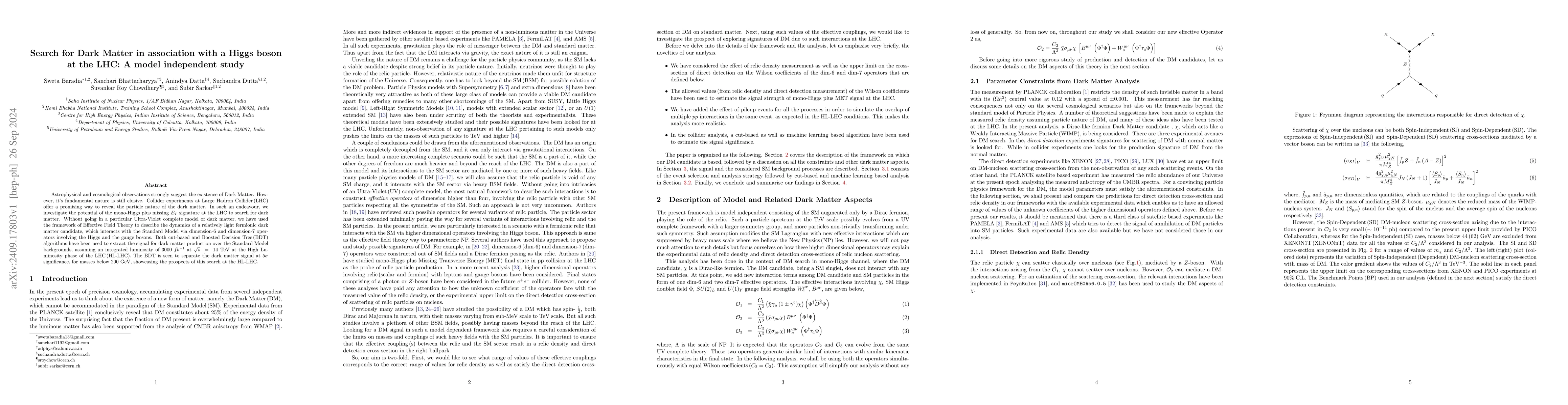 Thumbnail for Search for Dark Matter in association with a Higgs boson at the LHC: A
  model independent study