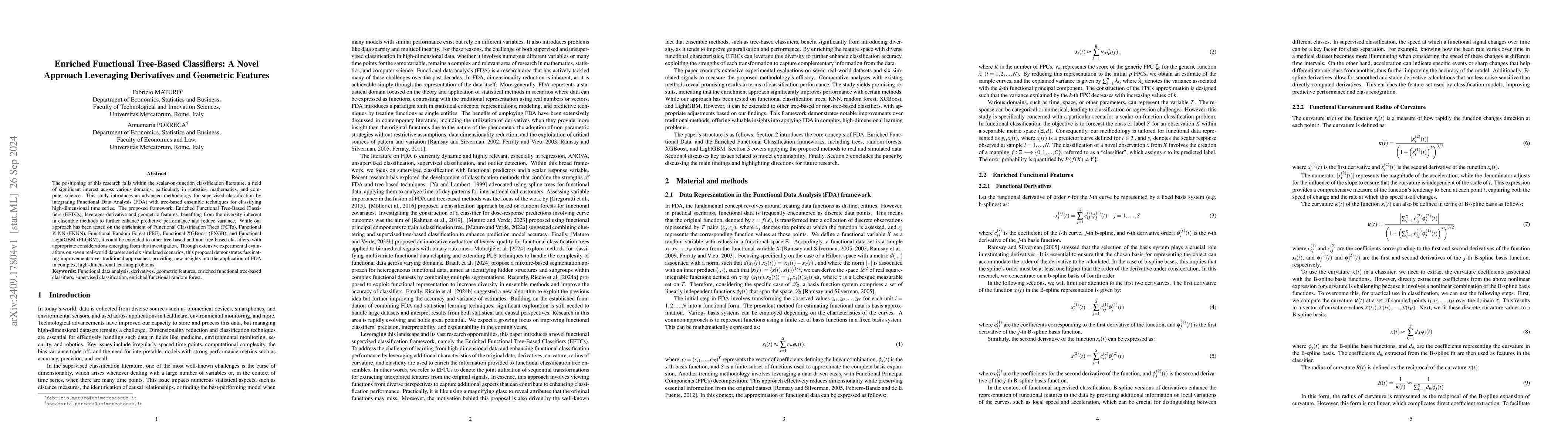 Thumbnail for Enriched Functional Tree-Based Classifiers: A Novel Approach Leveraging
  Derivatives and Geometric Features