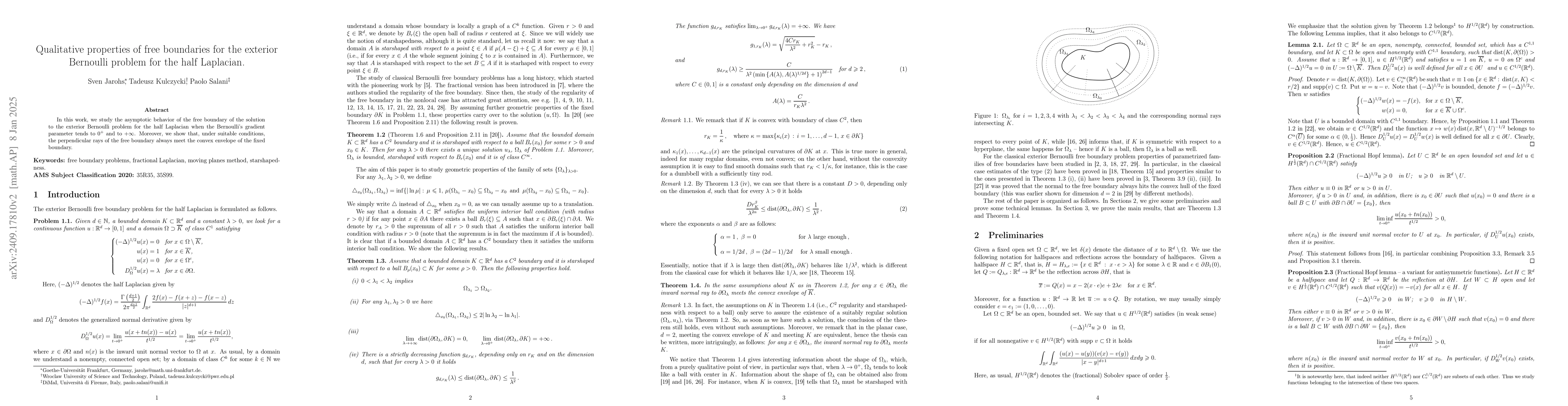 Thumbnail for Qualitative properties of free boundaries for the exterior Bernoulli
  problem for the half Laplacian