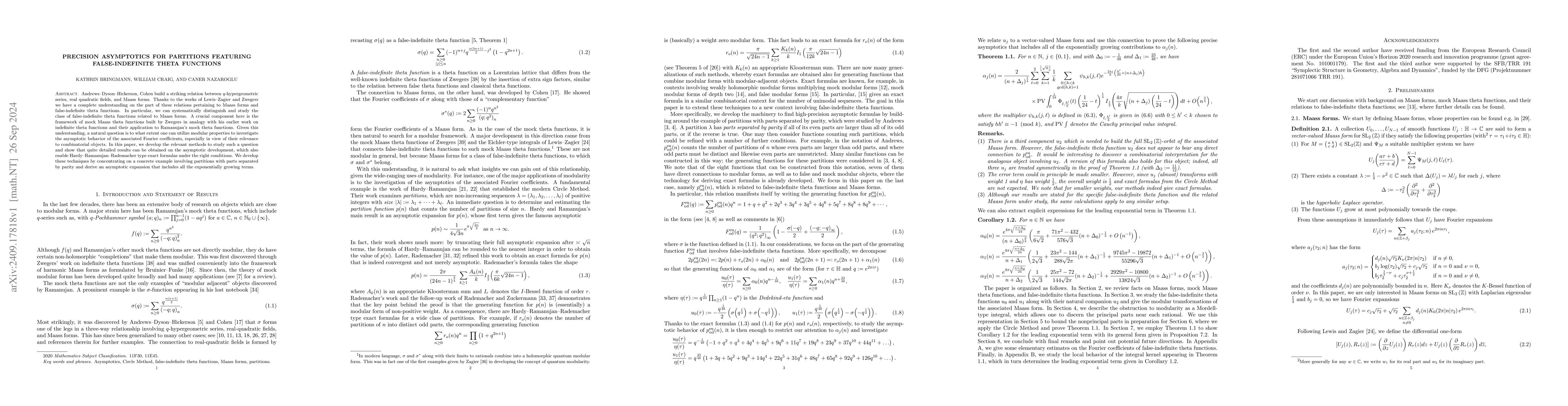 Thumbnail for Precision Asymptotics for Partitions Featuring False-Indefinite Theta
  Functions