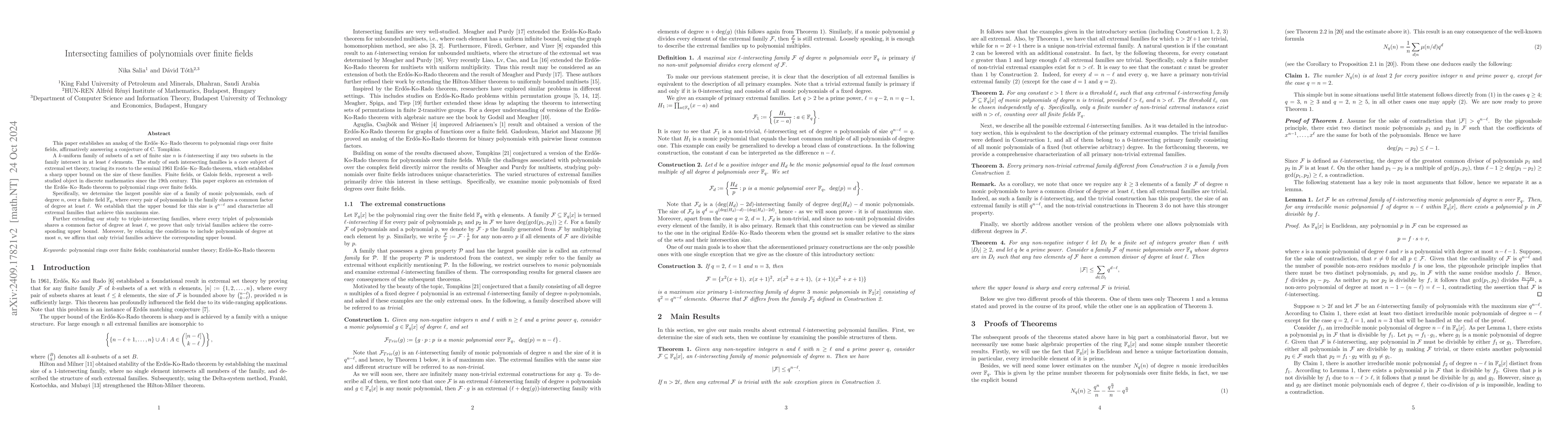 Thumbnail for Intersecting families of polynomials over finite fields