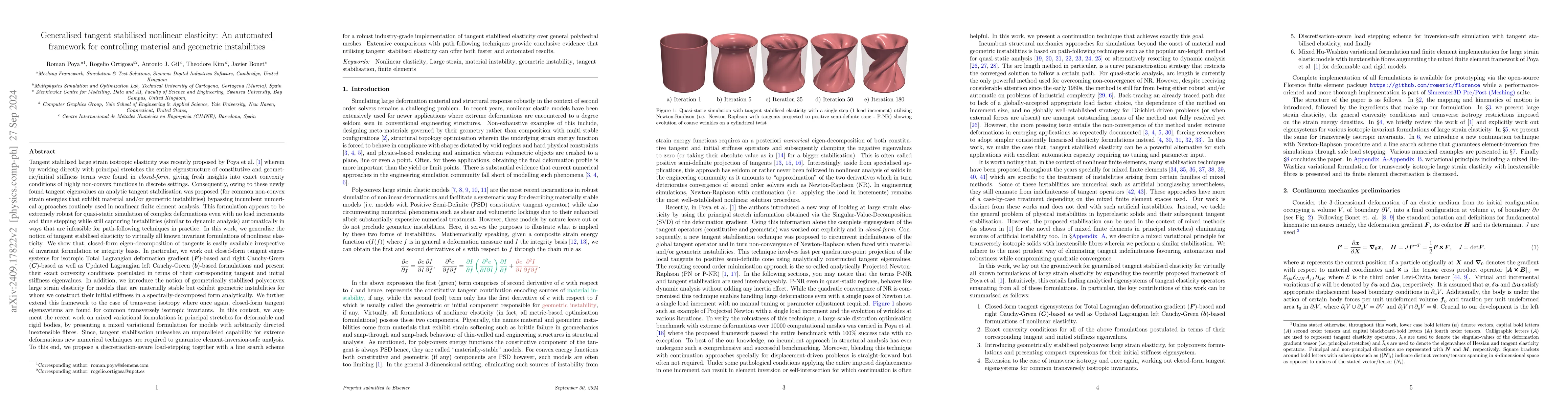 Thumbnail for Generalised tangent stabilised nonlinear elasticity: An automated
  framework for controlling material and geometric instabilities