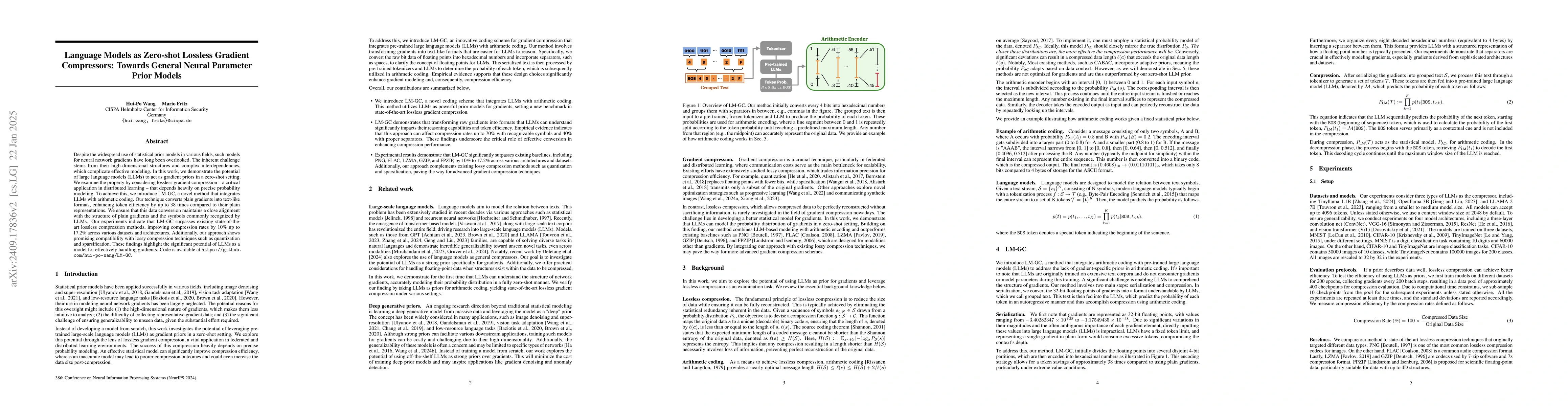 Thumbnail for Language Models as Zero-shot Lossless Gradient Compressors: Towards
  General Neural Parameter Prior Models