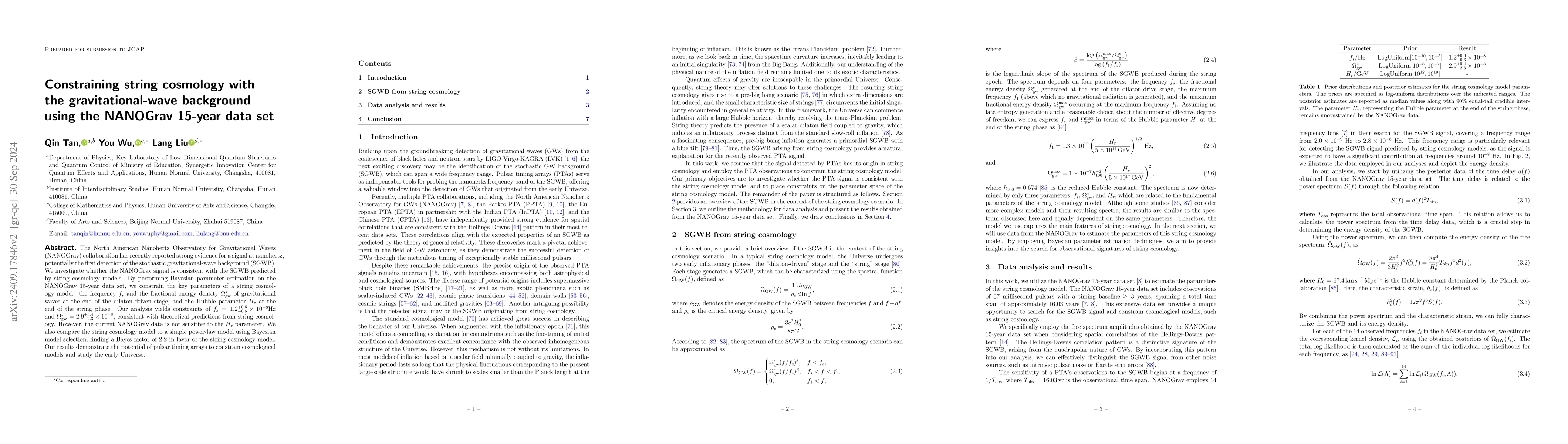 Thumbnail for Constraining string cosmology with the gravitational-wave background
  using the NANOGrav 15-year data set