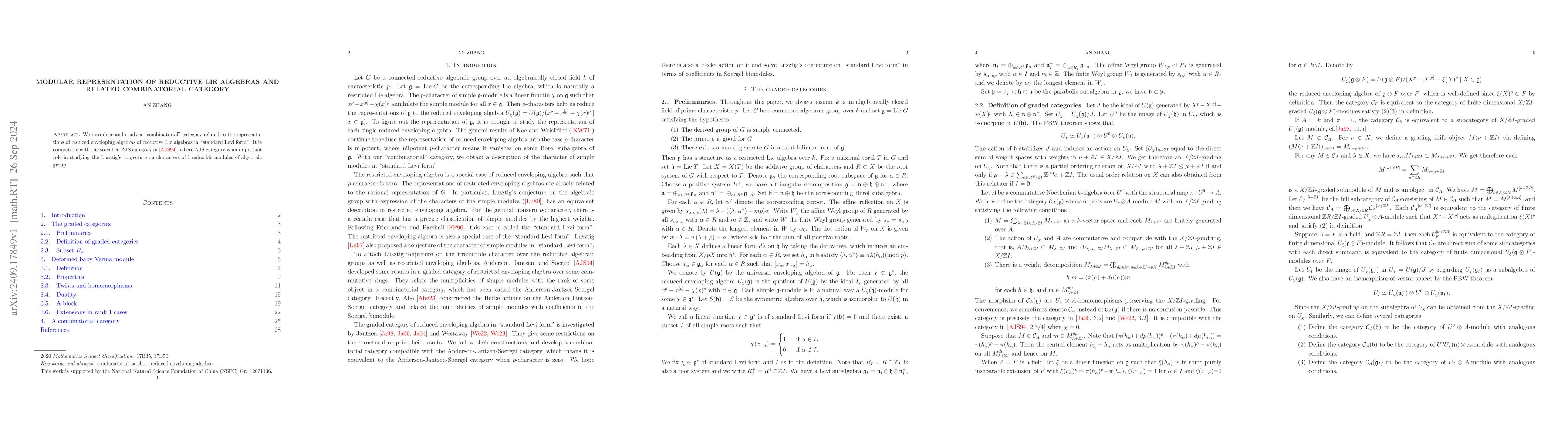 Thumbnail for Modular representation of Reductive Lie algebras and related
  combinatorial category