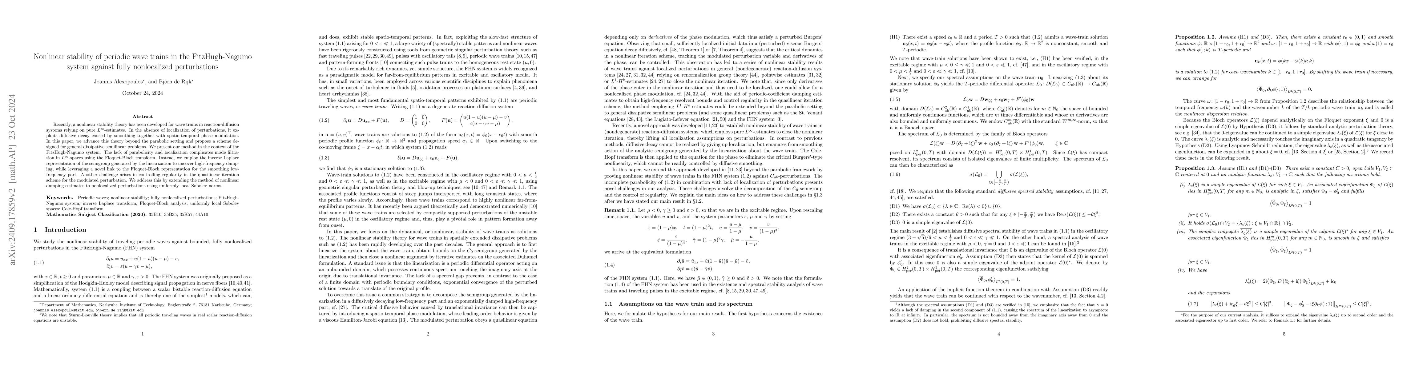 Thumbnail for Nonlinear stability of periodic wave trains in the FitzHugh-Nagumo
  system against fully nonlocalized perturbations
