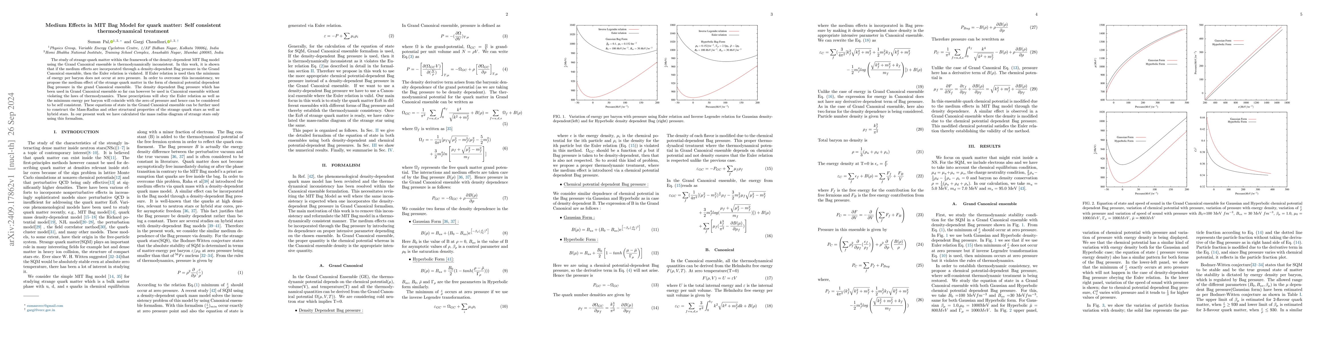 Thumbnail for Medium Effects in MIT Bag Model for quark matter: Self consistent
  thermodynamical treatment