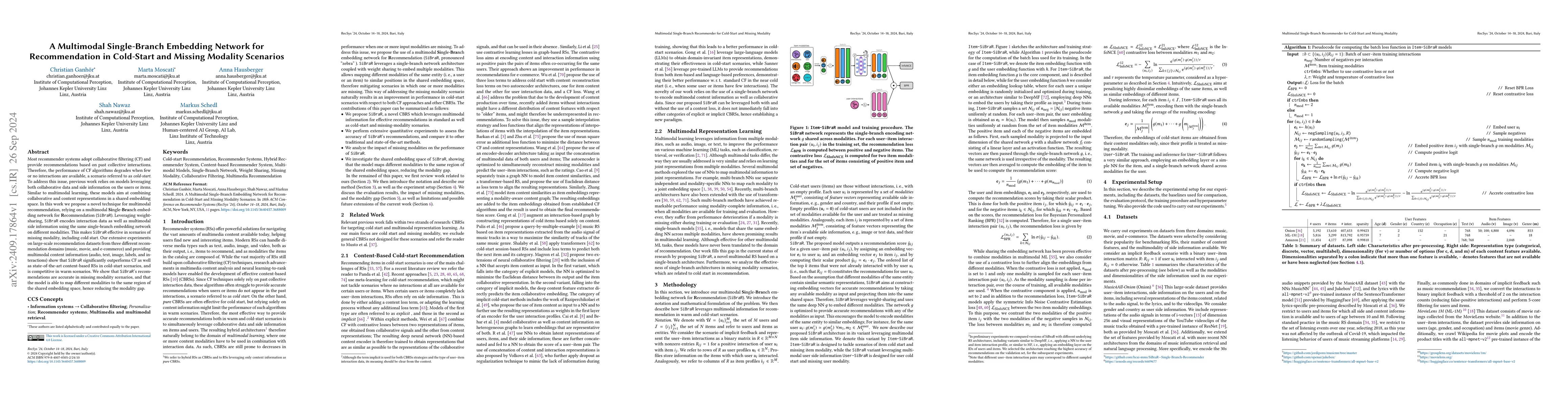 Thumbnail for A Multimodal Single-Branch Embedding Network for Recommendation in
  Cold-Start and Missing Modality Scenarios