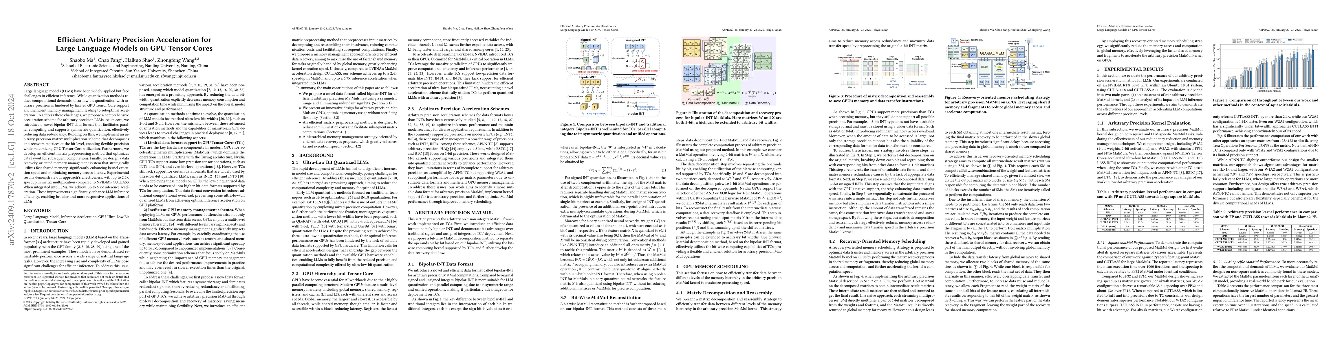Thumbnail for Efficient Arbitrary Precision Acceleration for Large Language Models on
  GPU Tensor Cores
