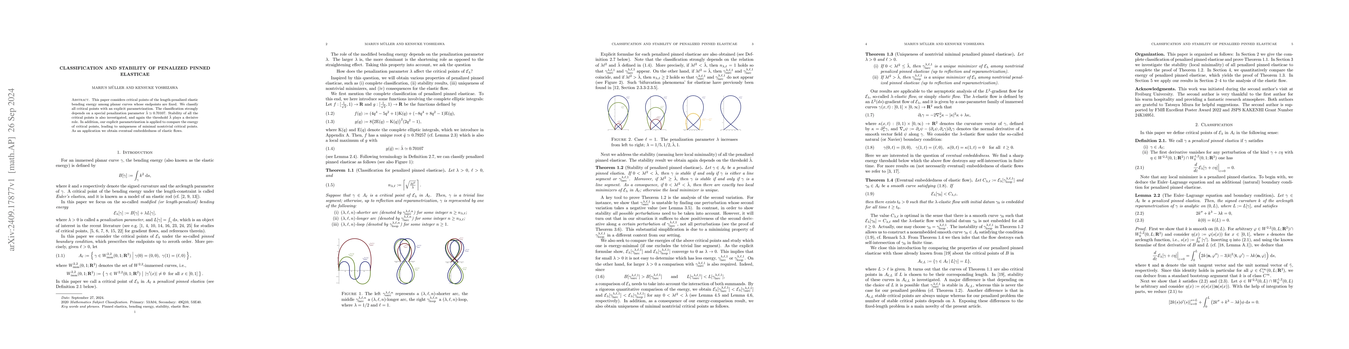 Thumbnail for Classification and stability of penalized pinned elasticae