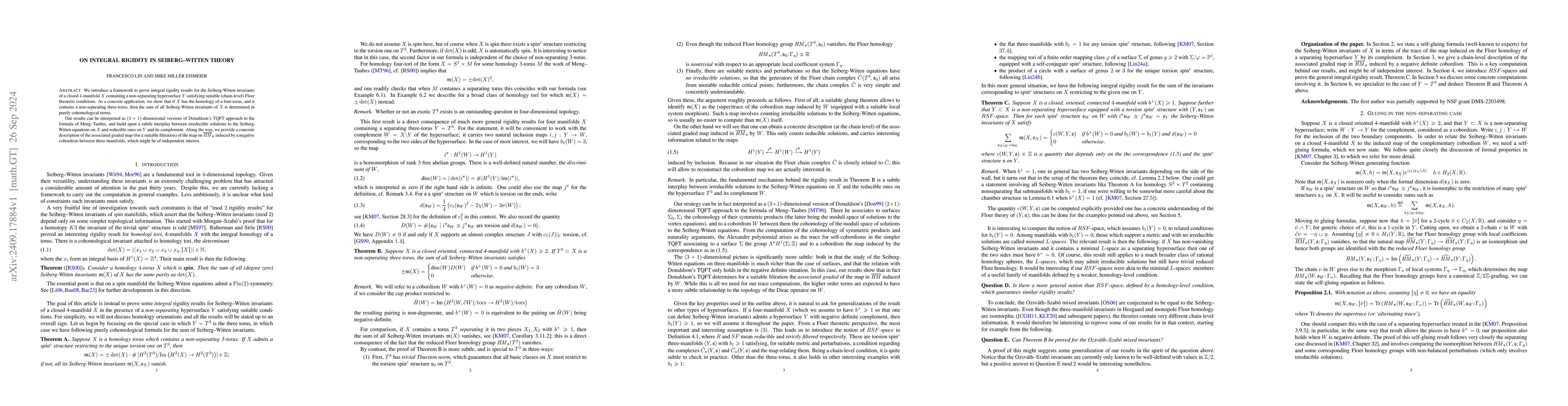 Thumbnail for On integral rigidity in Seiberg-Witten theory