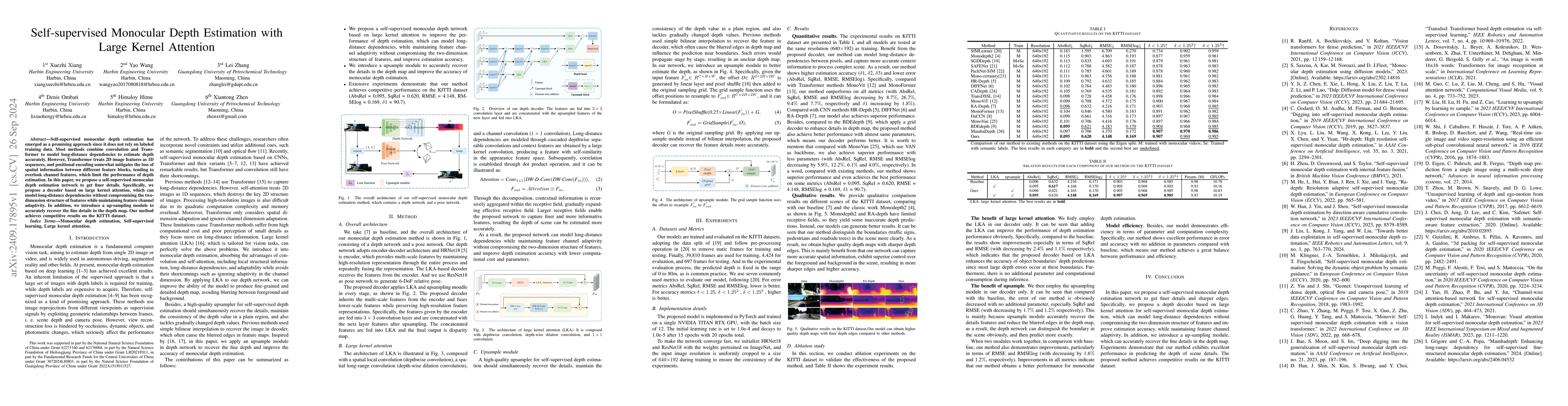Thumbnail for Self-supervised Monocular Depth Estimation with Large Kernel Attention