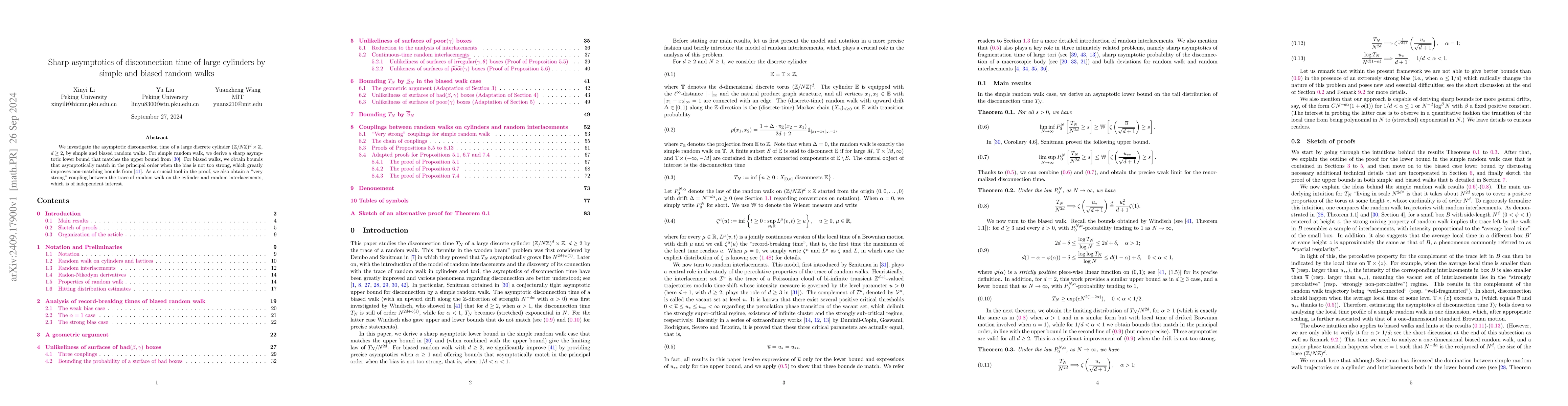 Thumbnail for Sharp asymptotics of disconnection time of large cylinders by simple and
  biased random walks