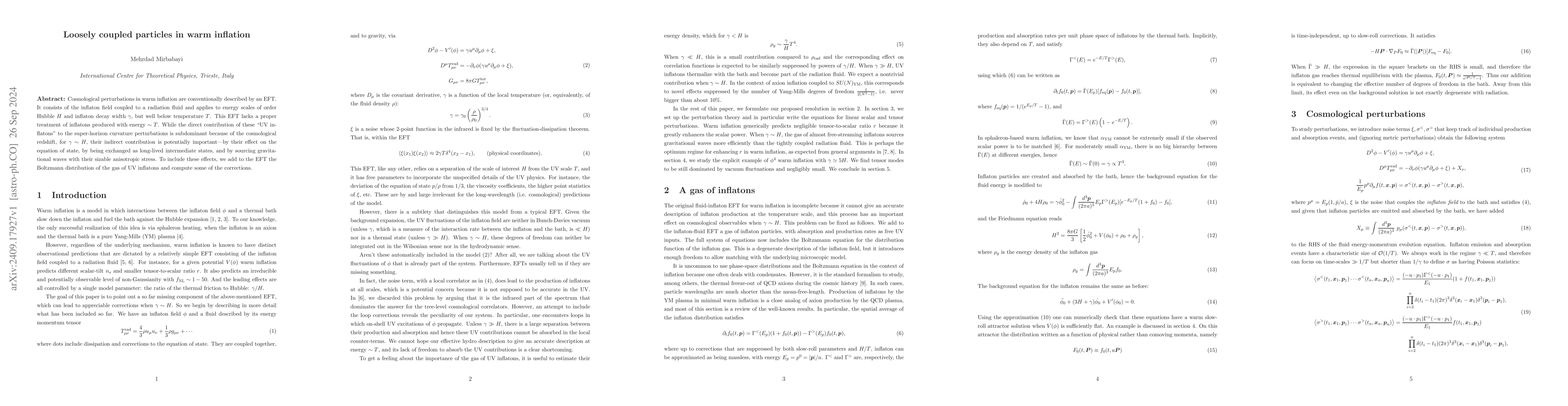 Thumbnail for Loosely coupled particles in warm inflation