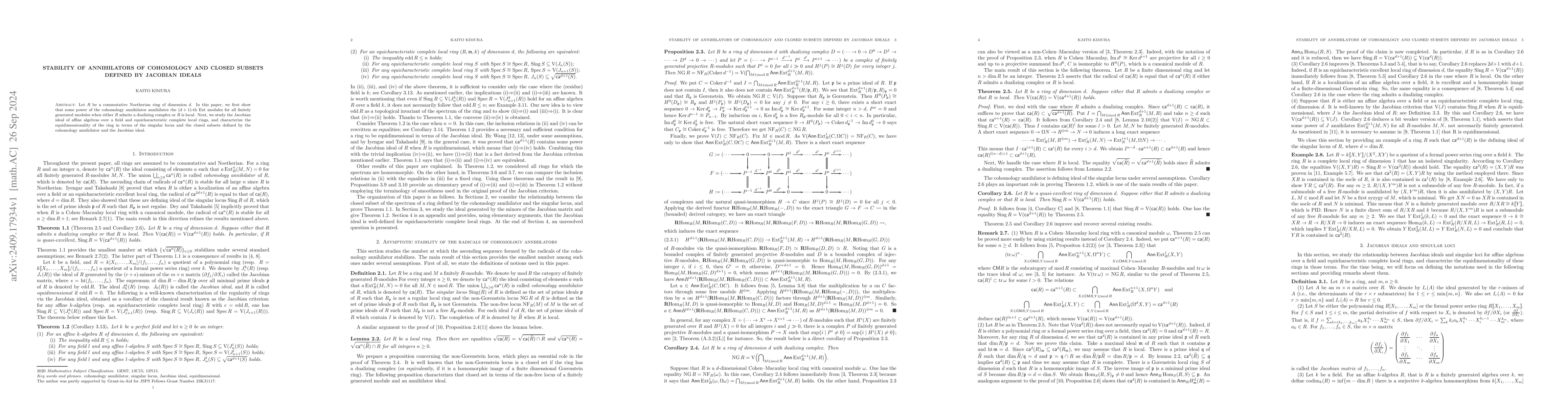 Thumbnail for Stability of annihilators of cohomology and closed subsets defined by
  Jacobian ideals