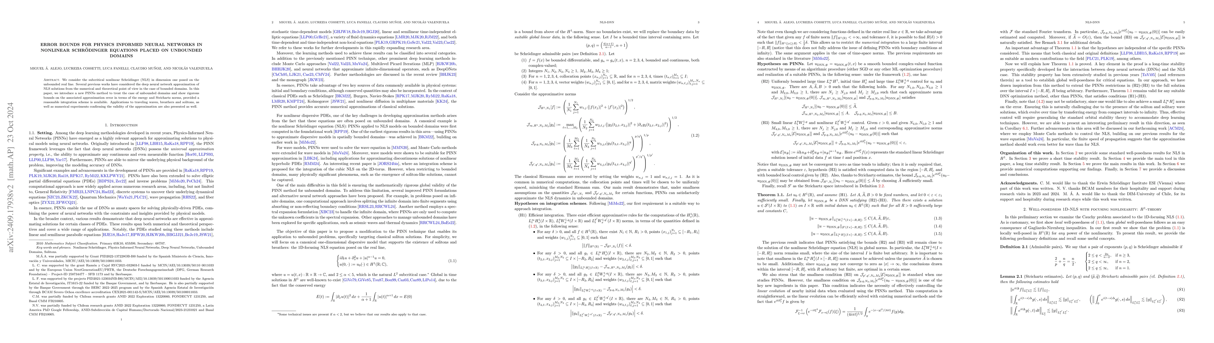 Thumbnail for Error bounds for Physics Informed Neural Networks in Nonlinear
  Schrödinger equations placed on unbounded domains