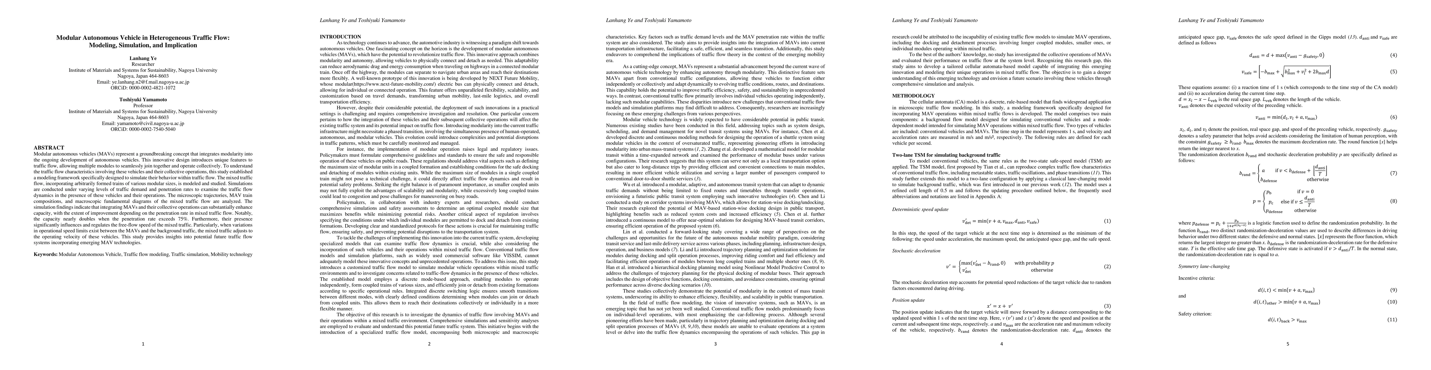 Thumbnail for Modular Autonomous Vehicle in Heterogeneous Traffic Flow: Modeling,
  Simulation, and Implication
