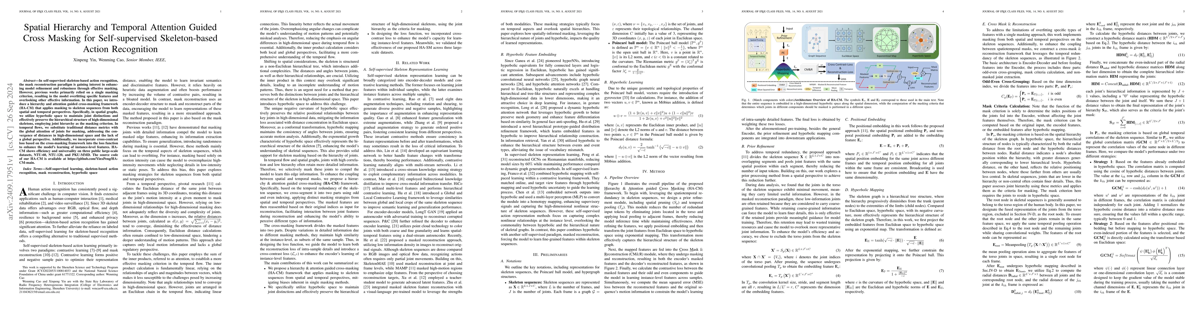 Thumbnail for Spatial Hierarchy and Temporal Attention Guided Cross Masking for
  Self-supervised Skeleton-based Action Recognition