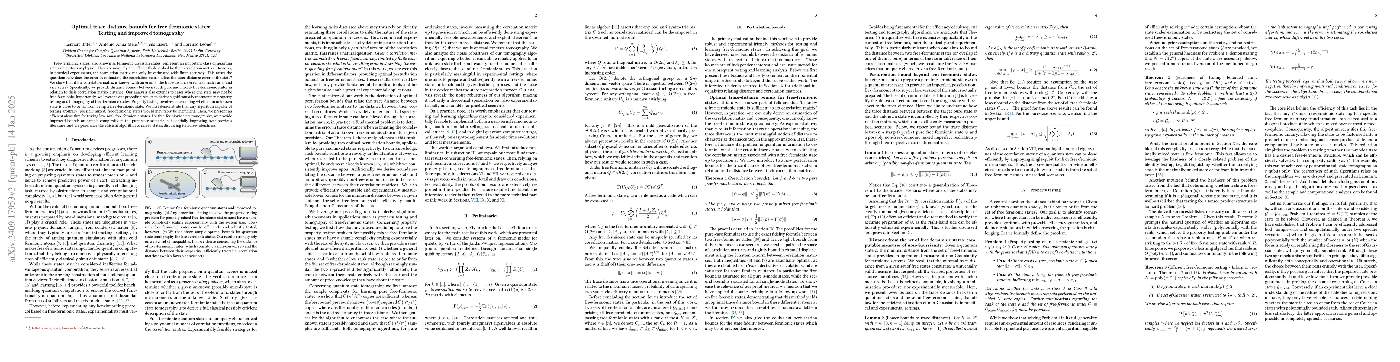 Thumbnail for Optimal trace-distance bounds for free-fermionic states: Testing and
  improved tomography