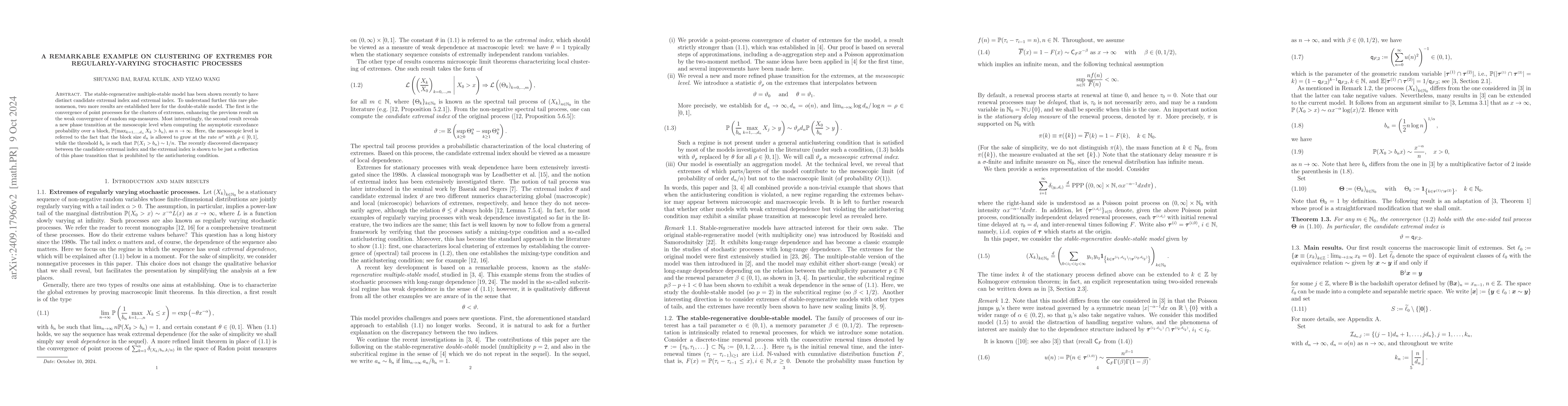 Thumbnail for A remarkable example on clustering of extremes for regularly-varying
  stochastic processes