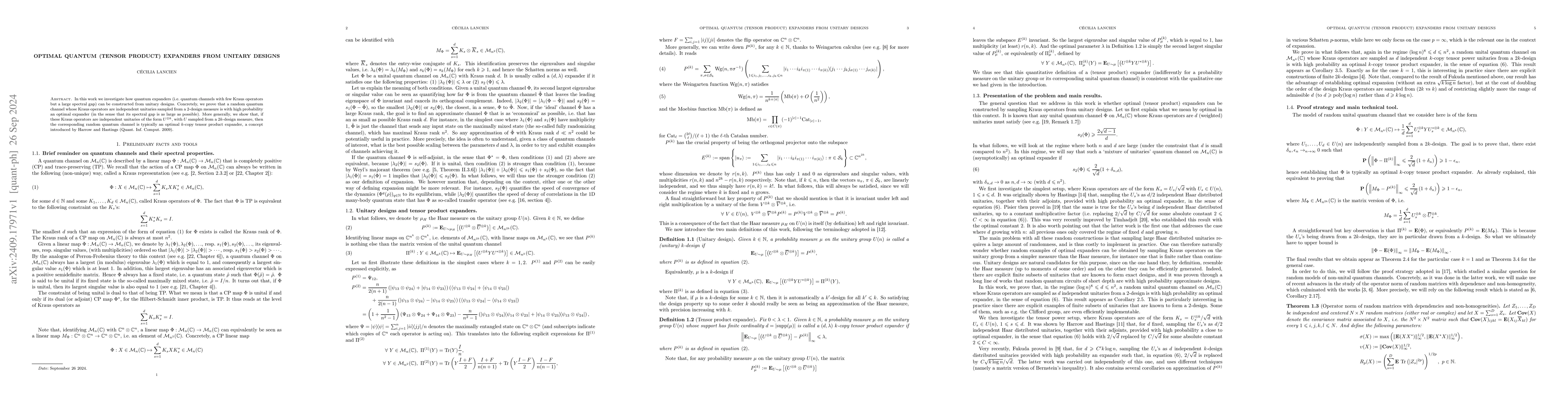 Thumbnail for Optimal quantum (tensor product) expanders from unitary designs
