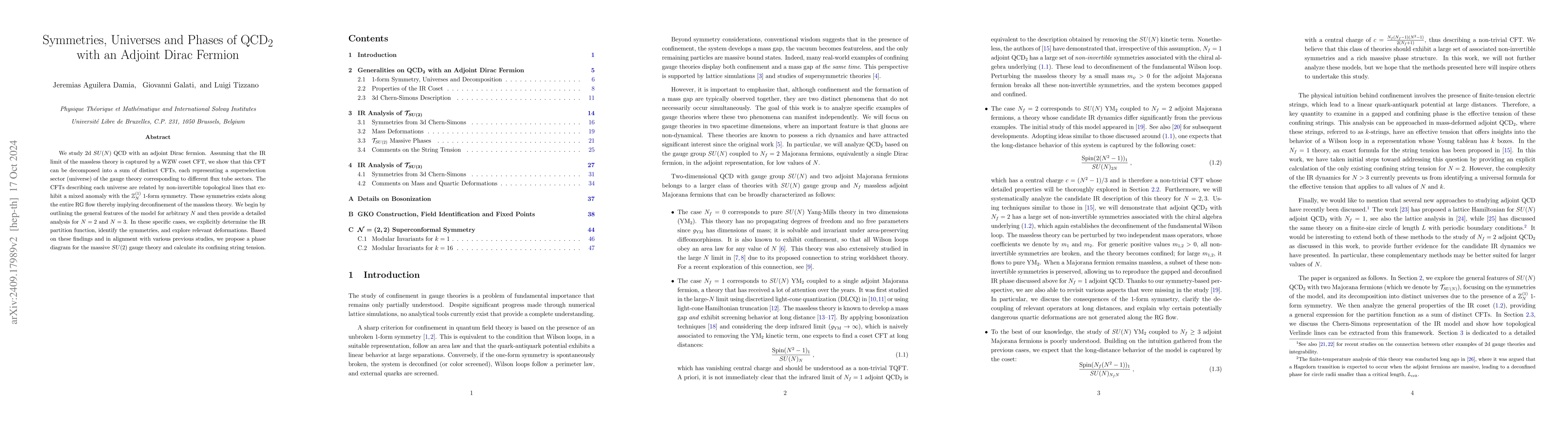 Thumbnail for Symmetries, Universes and Phases of QCD$_2$ with an Adjoint Dirac
  Fermion