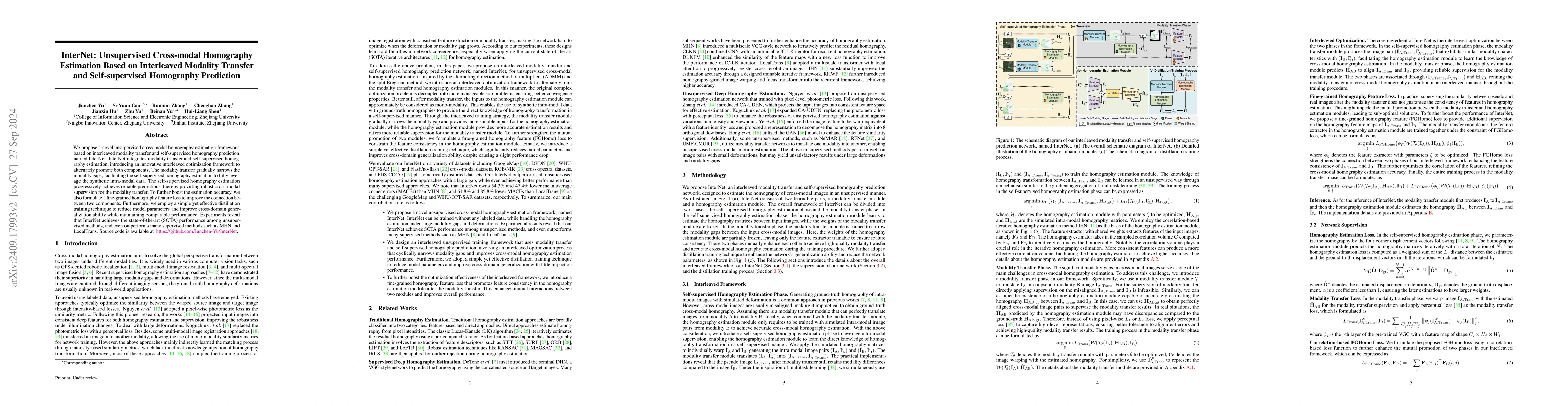Thumbnail for InterNet: Unsupervised Cross-modal Homography Estimation Based on
  Interleaved Modality Transfer and Self-supervised Homography Prediction