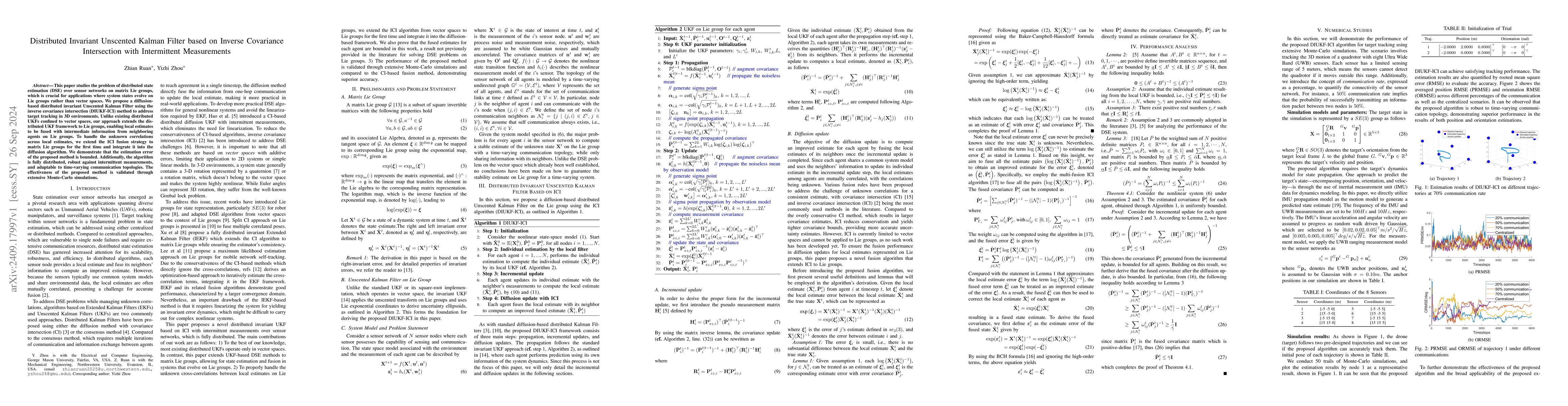 Thumbnail for Distributed Invariant Unscented Kalman Filter based on Inverse
  Covariance Intersection with Intermittent Measurements