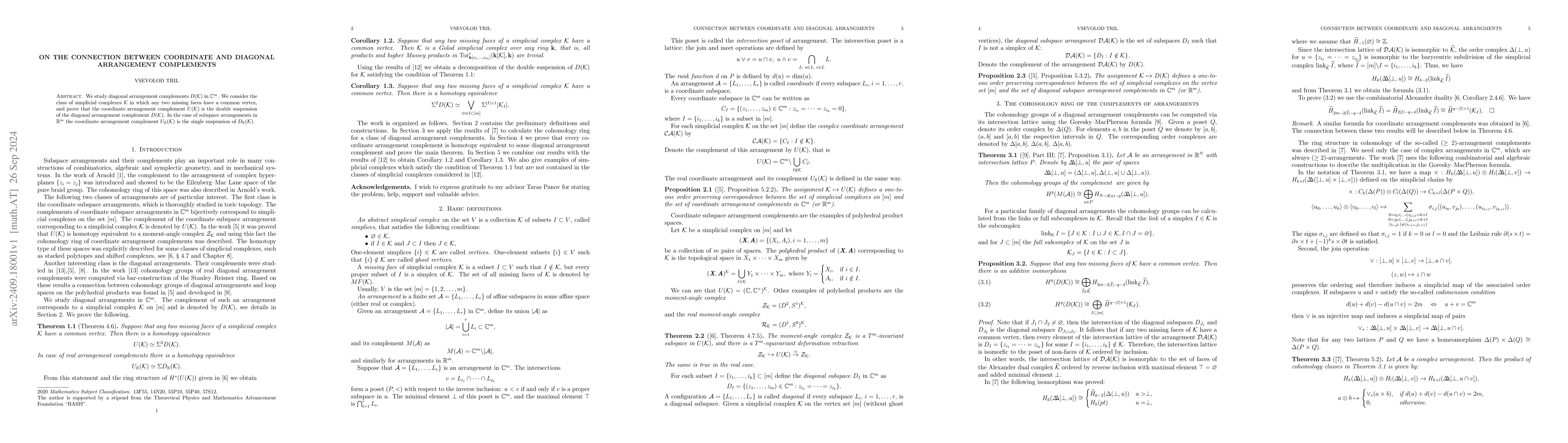 Thumbnail for On the connection between coordinate and diagonal arrangement
  complements