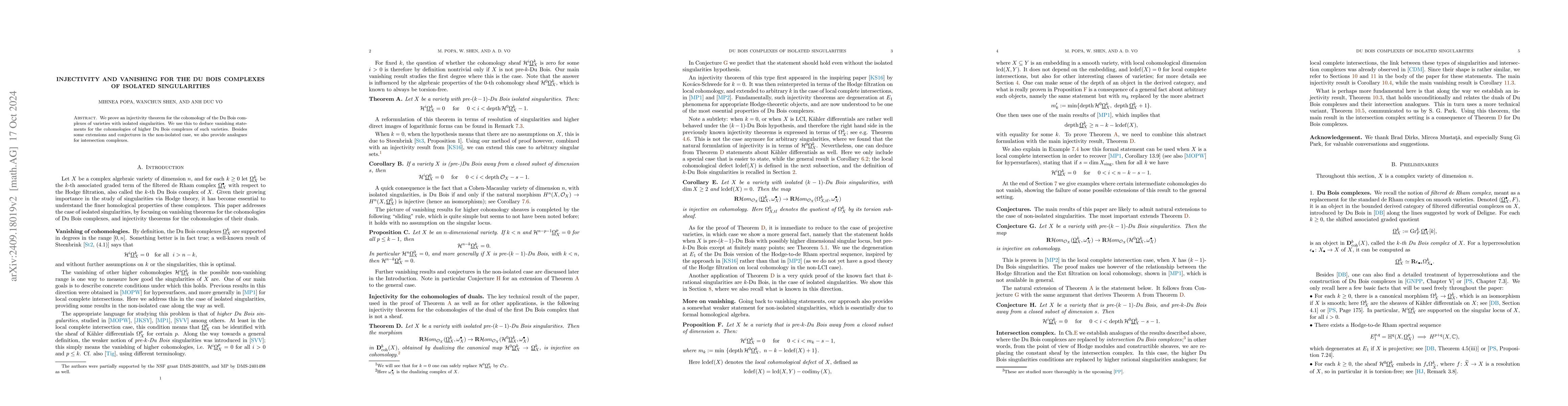 Thumbnail for Injectivity and Vanishing for the Du Bois Complexes of Isolated
  Singularities