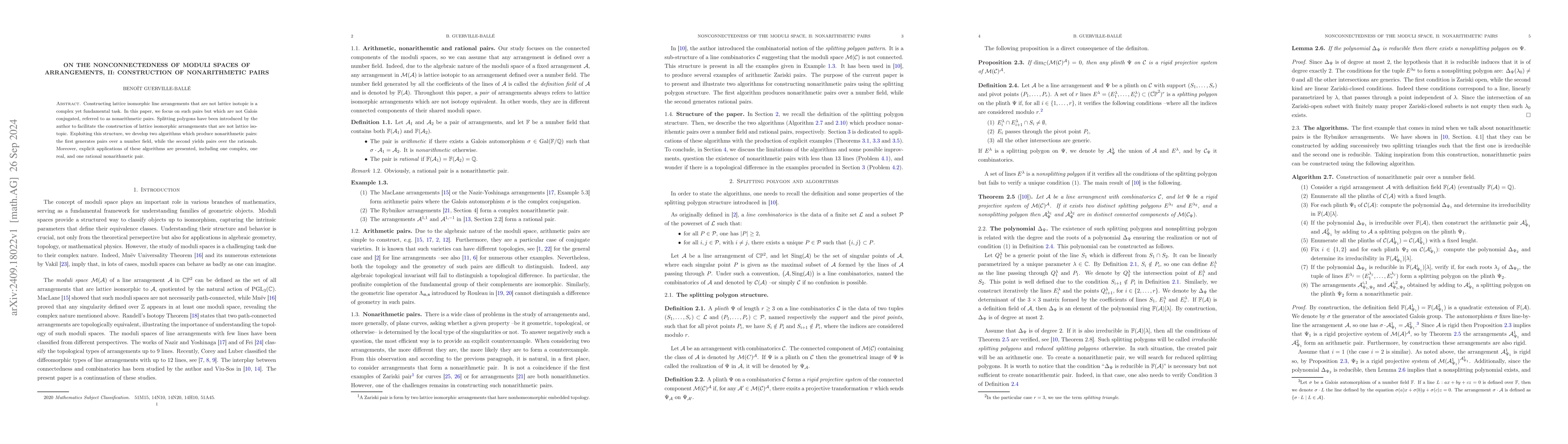 Thumbnail for On the nonconnectedness of moduli spaces of arrangements, II:
  construction of nonarithmetic pairs