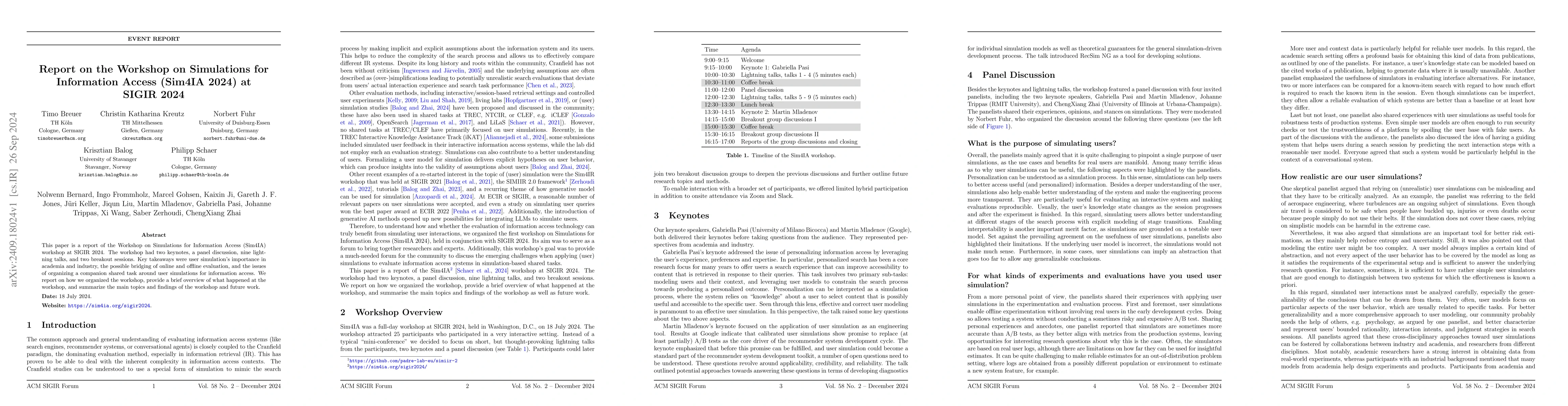 Thumbnail for Report on the Workshop on Simulations for Information Access (Sim4IA
  2024) at SIGIR 2024