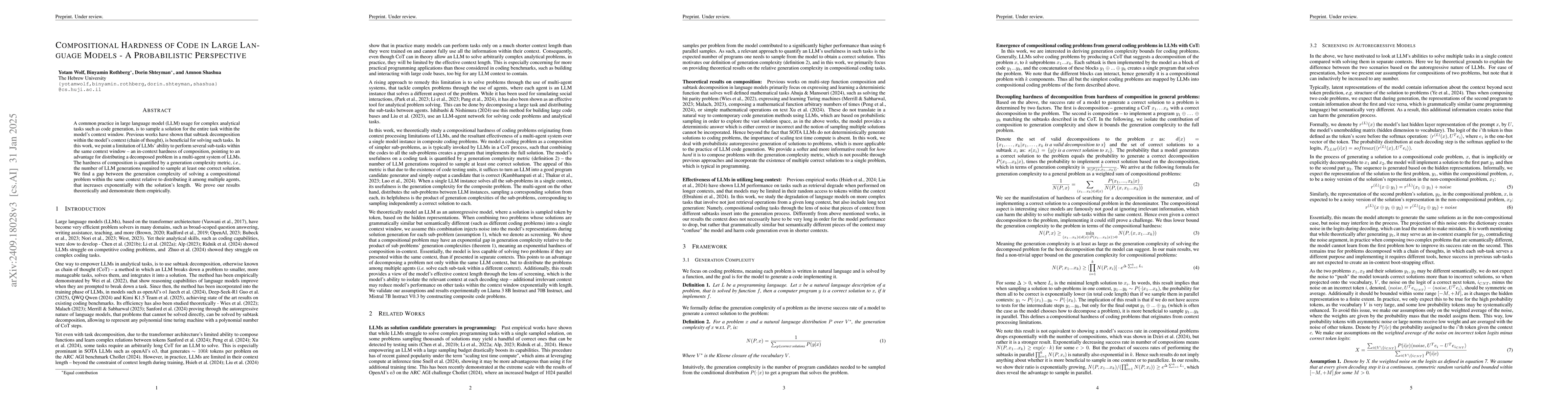 Thumbnail for Compositional Hardness of Code in Large Language Models -- A
  Probabilistic Perspective