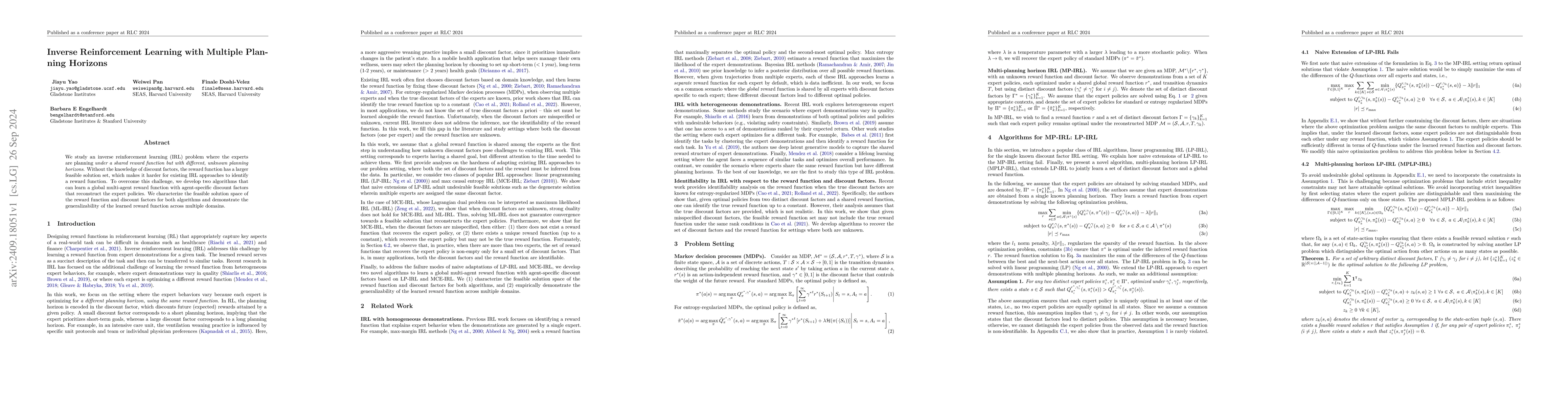 Thumbnail for Inverse Reinforcement Learning with Multiple Planning Horizons