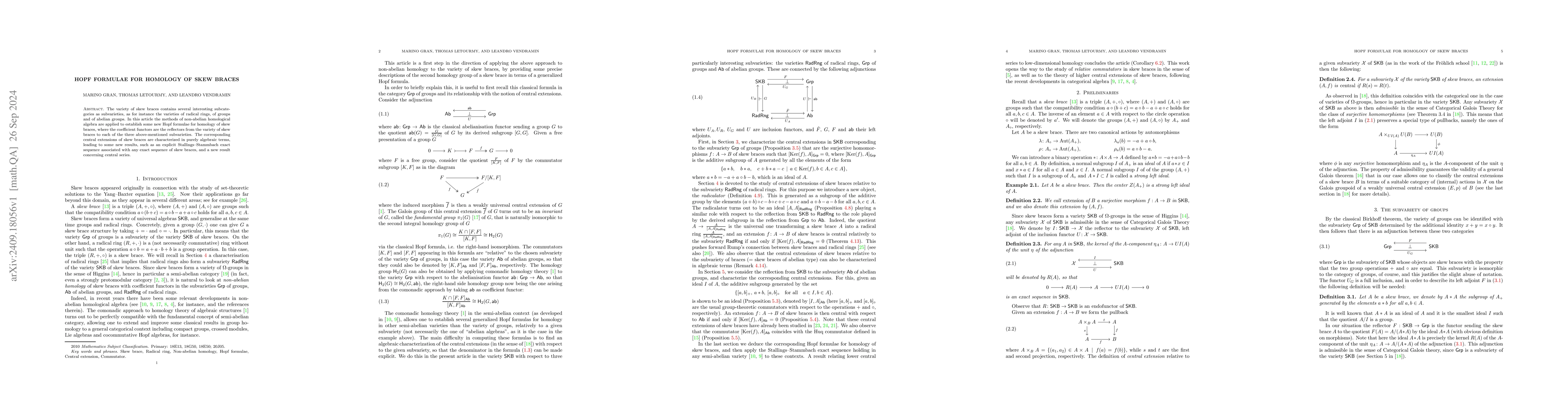 Thumbnail for Hopf formulae for homology of skew braces