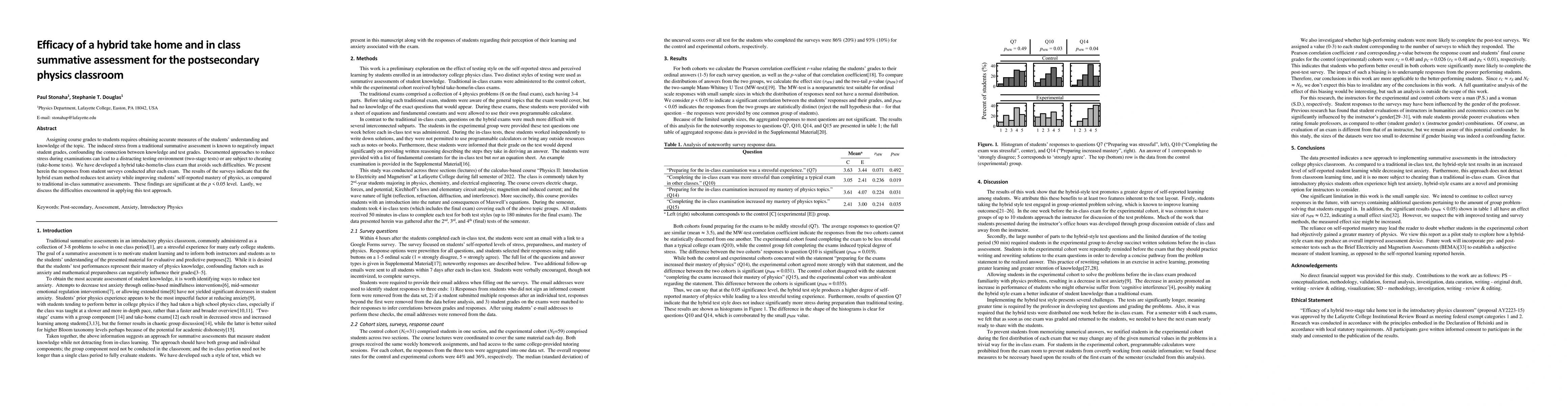 Thumbnail for Efficacy of a hybrid take home and in class summative assessment for the
  postsecondary physics classroom
