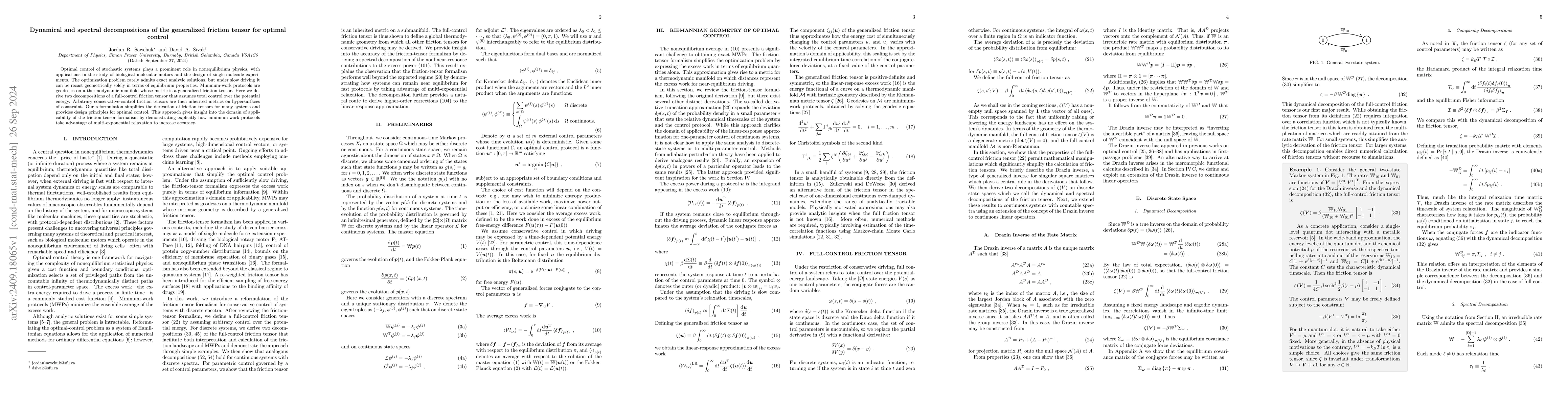Thumbnail for Dynamical and spectral decompositions of the generalized friction tensor
  for optimal control