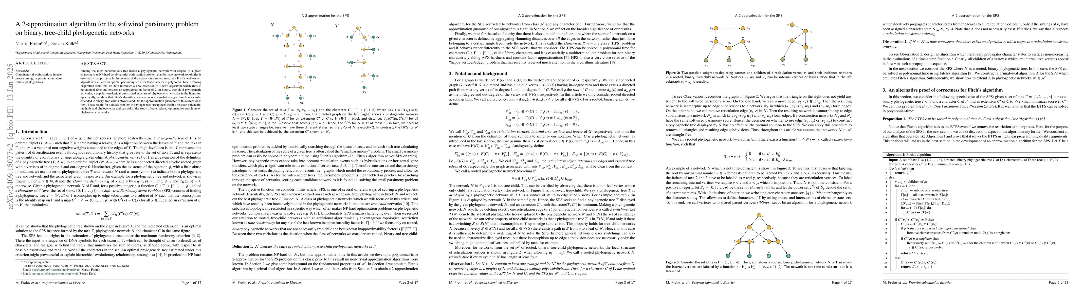 Thumbnail for A 2-approximation algorithm for the softwired parsimony problem on
  binary, tree-child phylogenetic networks