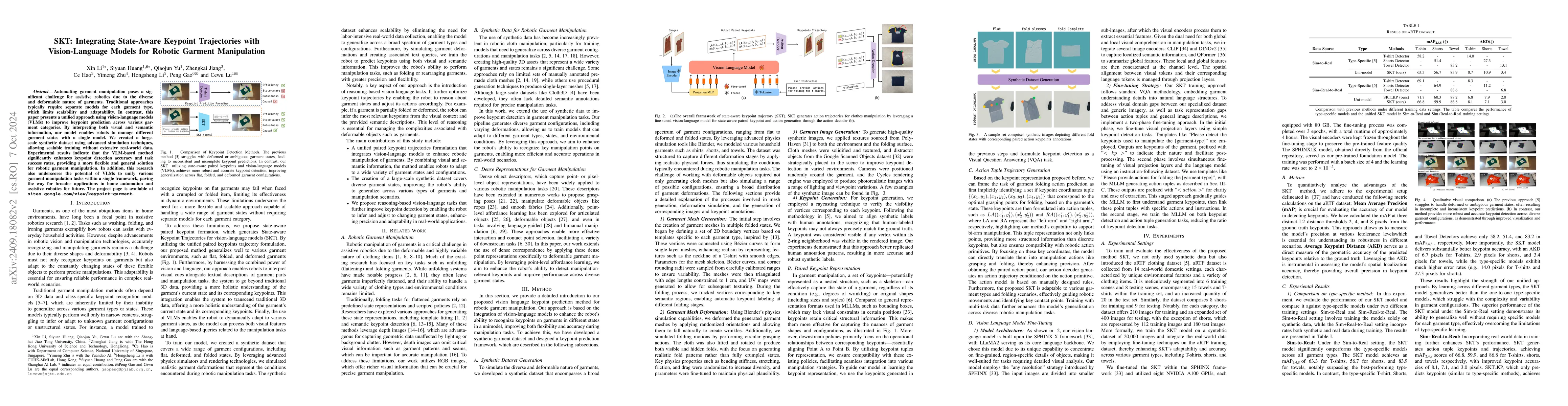 Thumbnail for SKT: Integrating State-Aware Keypoint Trajectories with Vision-Language
  Models for Robotic Garment Manipulation