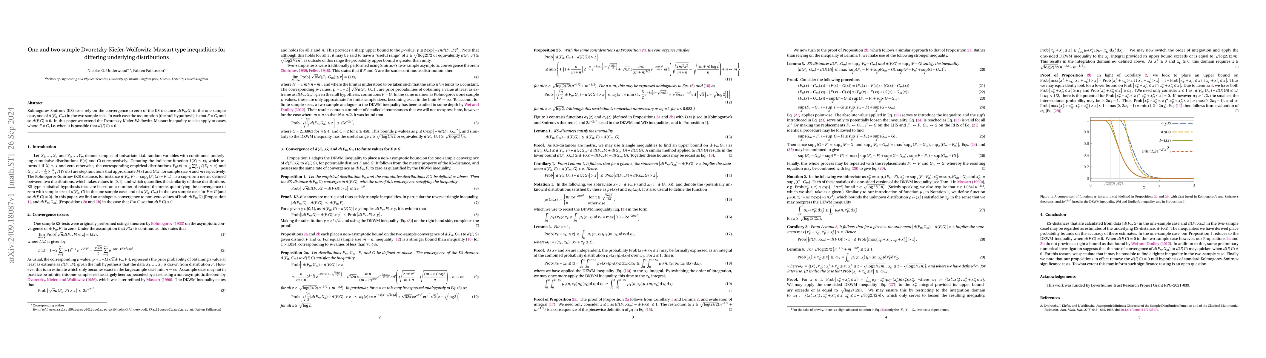 Thumbnail for One and two sample Dvoretzky-Kiefer-Wolfowitz-Massart type inequalities
  for differing underlying distributions
