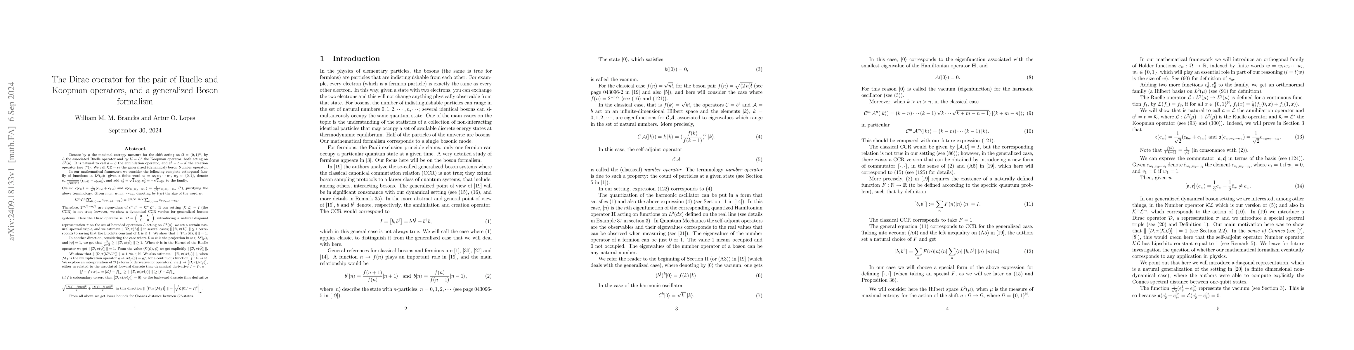 Thumbnail for The Dirac operator for the pair of Ruelle and Koopman operators, and a
  generalized Boson formalism
