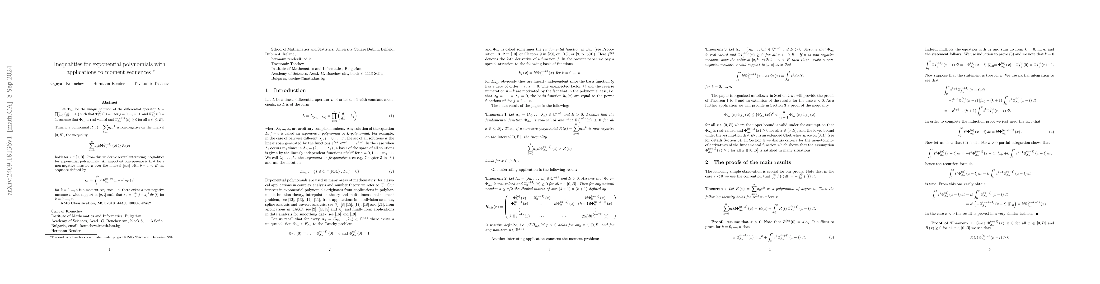 Thumbnail for Inequalities for exponential polynomials with applications to moment
  sequences