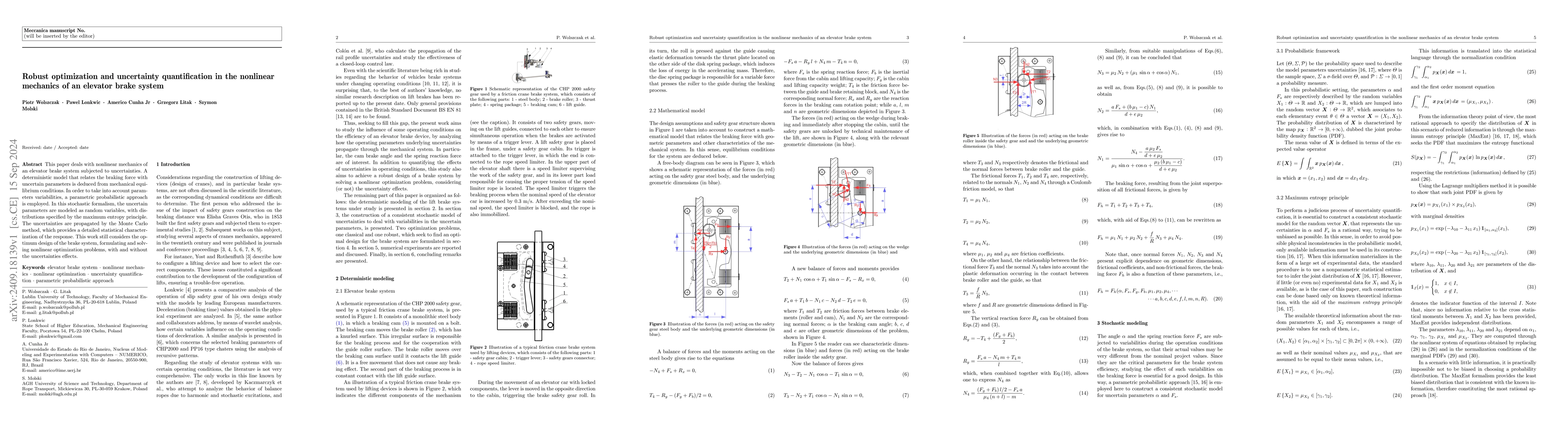 Thumbnail for Robust optimization and uncertainty quantification in the nonlinear
  mechanics of an elevator brake system