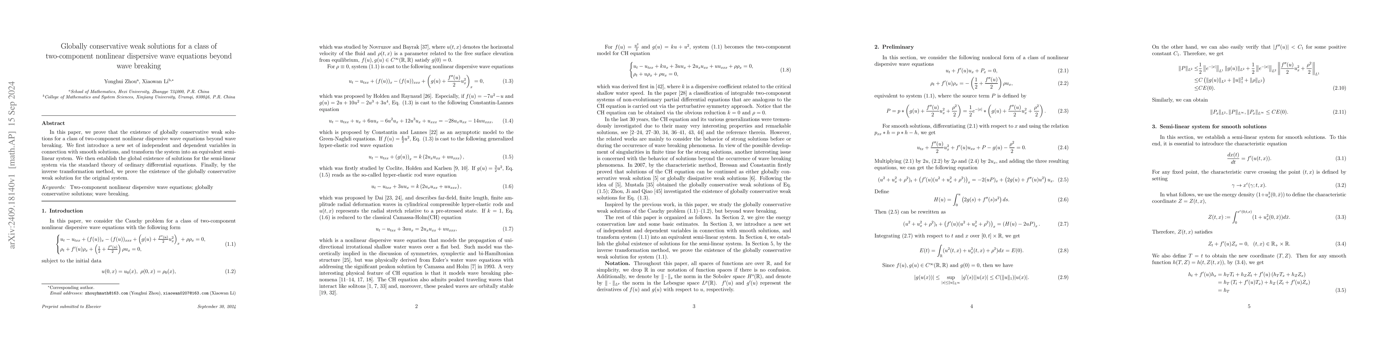 Thumbnail for Globally conservative weak solutions for a class of two-component
  nonlinear dispersive wave equations beyond wave breaking