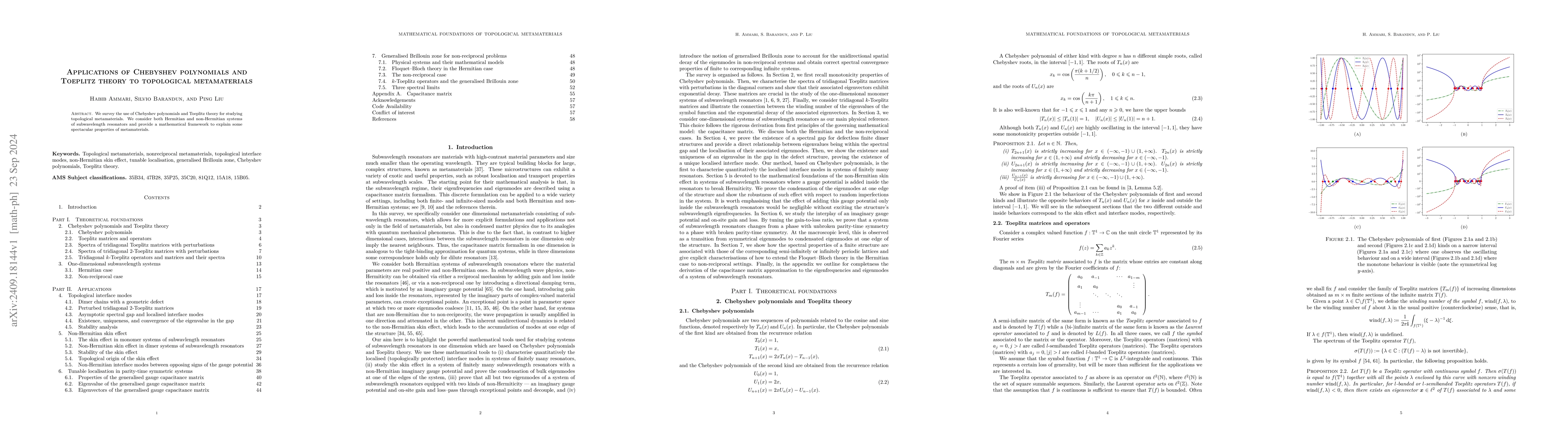Thumbnail for Applications of Chebyshev polynomials and Toeplitz theory to topological
  metamaterials