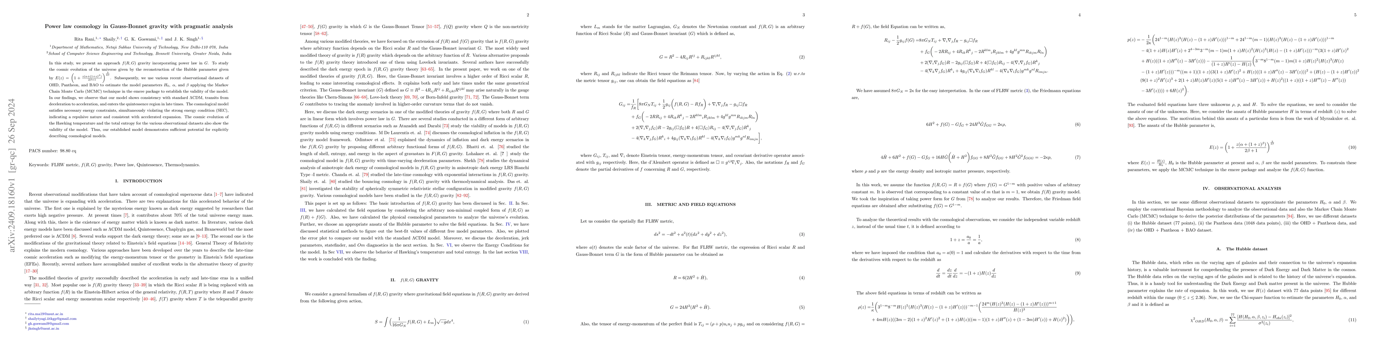Thumbnail for Power law cosmology in Gauss-Bonnet gravity with pragmatic analysis