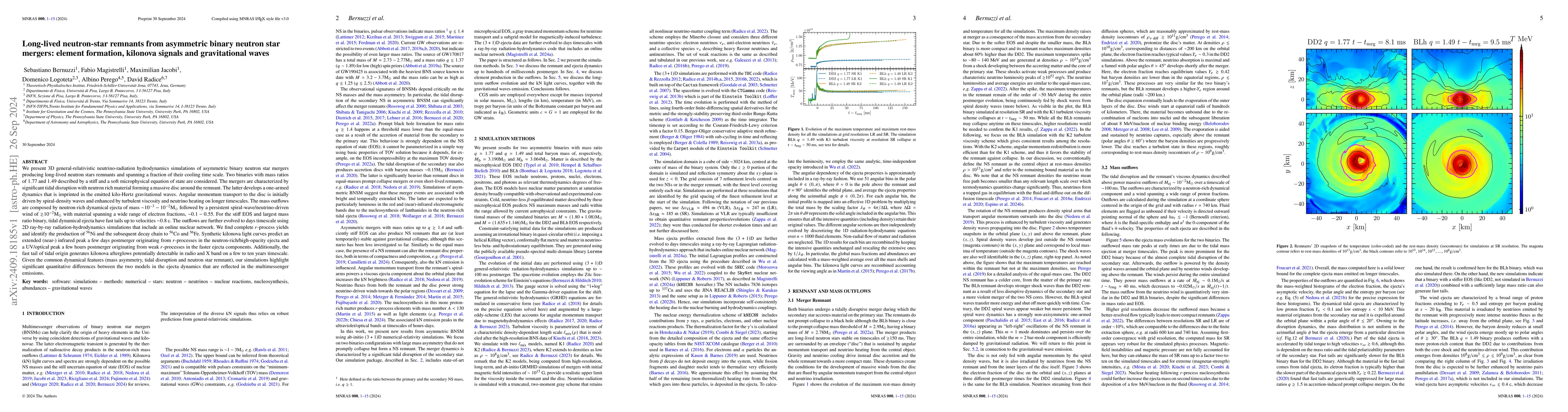 Thumbnail for Long-lived neutron-star remnants from asymmetric binary neutron star
  mergers: element formation, kilonova signals and gravitational waves