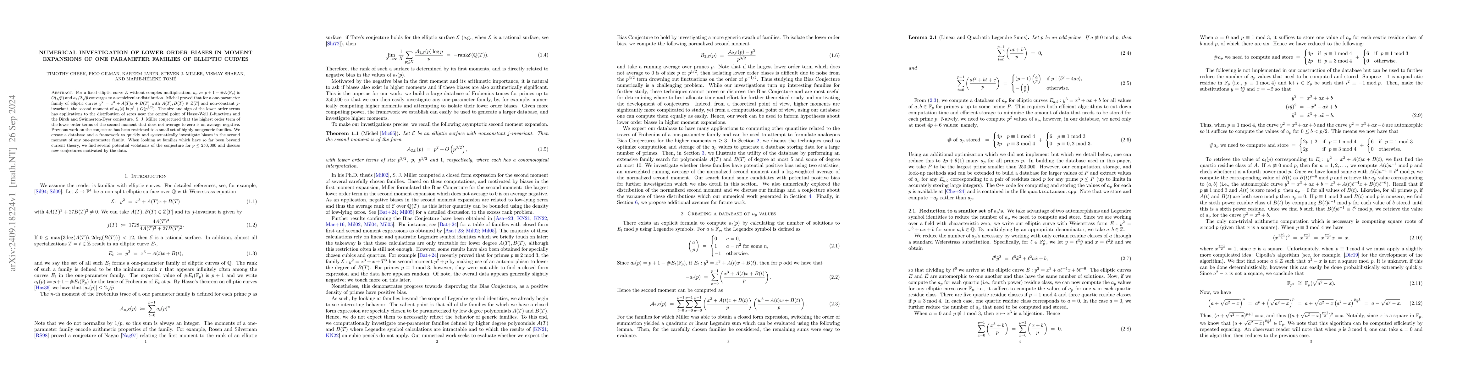 Thumbnail for Lower Order Biases in Moment Expansions of One Parameter Families of
  Elliptic Curves