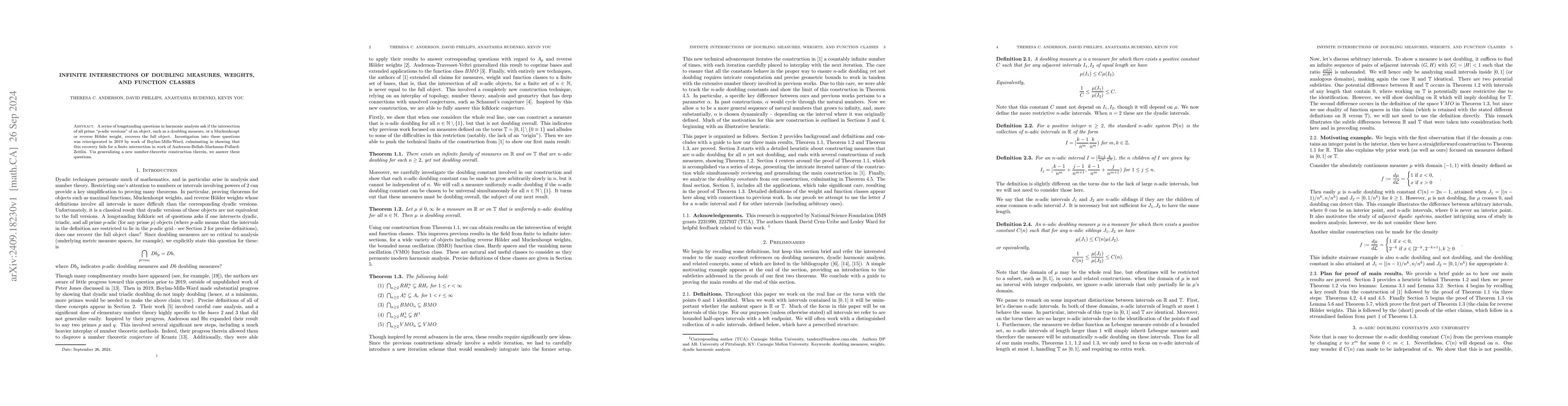 Thumbnail for Infinite intersections of doubling measures, weights, and function
  classes