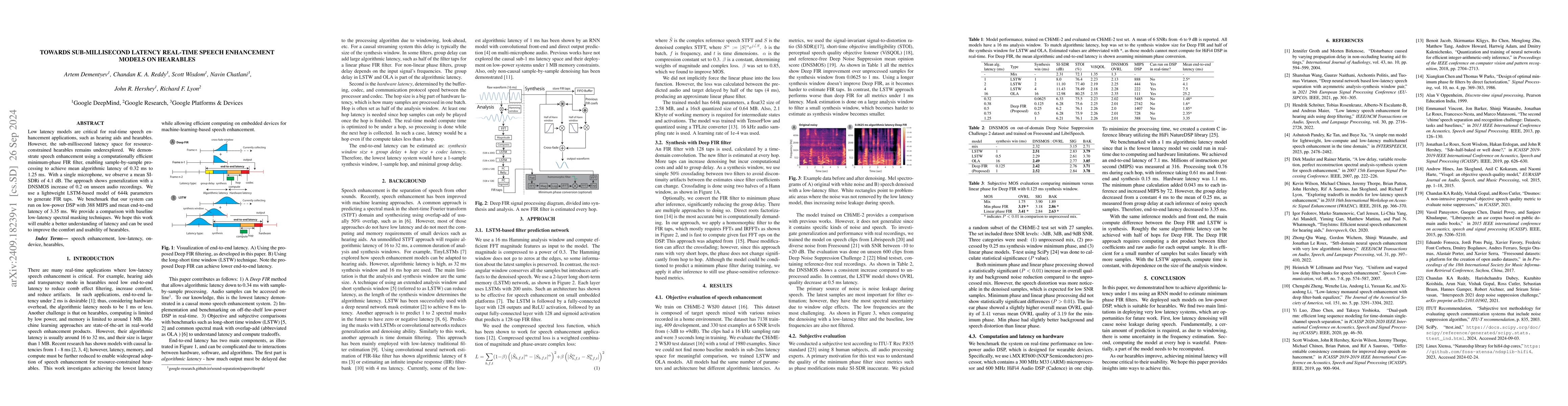 Thumbnail for Towards sub-millisecond latency real-time speech enhancement models on
  hearables